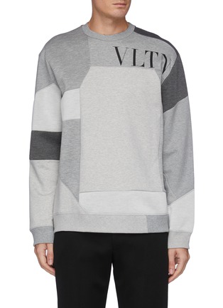 Main View - Click To Enlarge - VALENTINO GARAVANI - VLTN Logo Print Colourblock Patchwork Cotton Sweatshirt