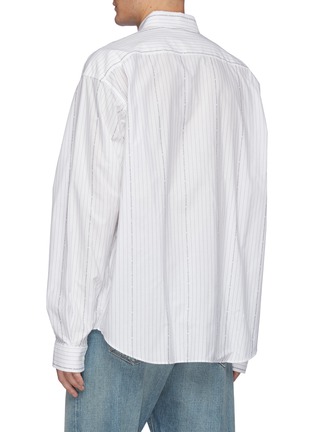 Back View - Click To Enlarge - BALENCIAGA - Logo Print Pinstripe Cotton Poplin Shirt