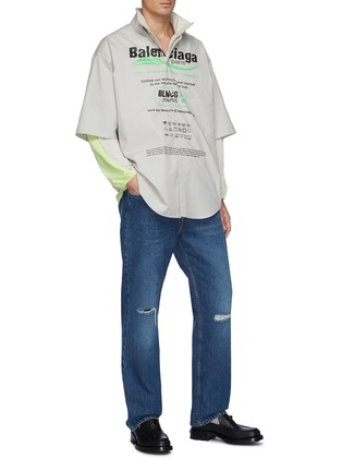 Figure View - Click To Enlarge - BALENCIAGA - Cotton Wash Label Print Oversized Poplin Shirt