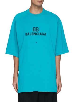 Main View - Click To Enlarge - BALENCIAGA - Pixelated BB Logo Boxy Fit Cotton Light Jersey T-Shirt