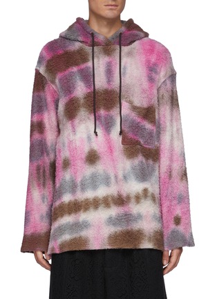 Main View - Click To Enlarge - SONG FOR THE MUTE - Long Sleeve Acid Pink Tie Dye Raw Patch Pocket Hoodie