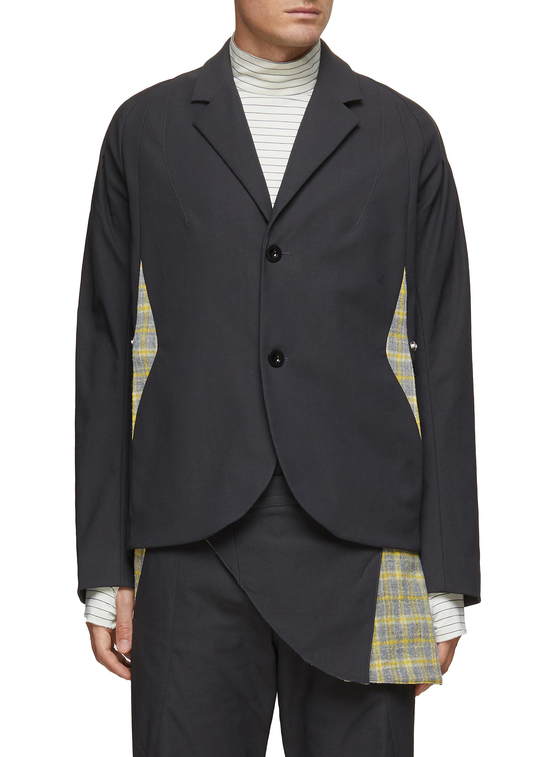 Harkman' Plaid Panel Darted Single-breast Blazer | Smart Closet