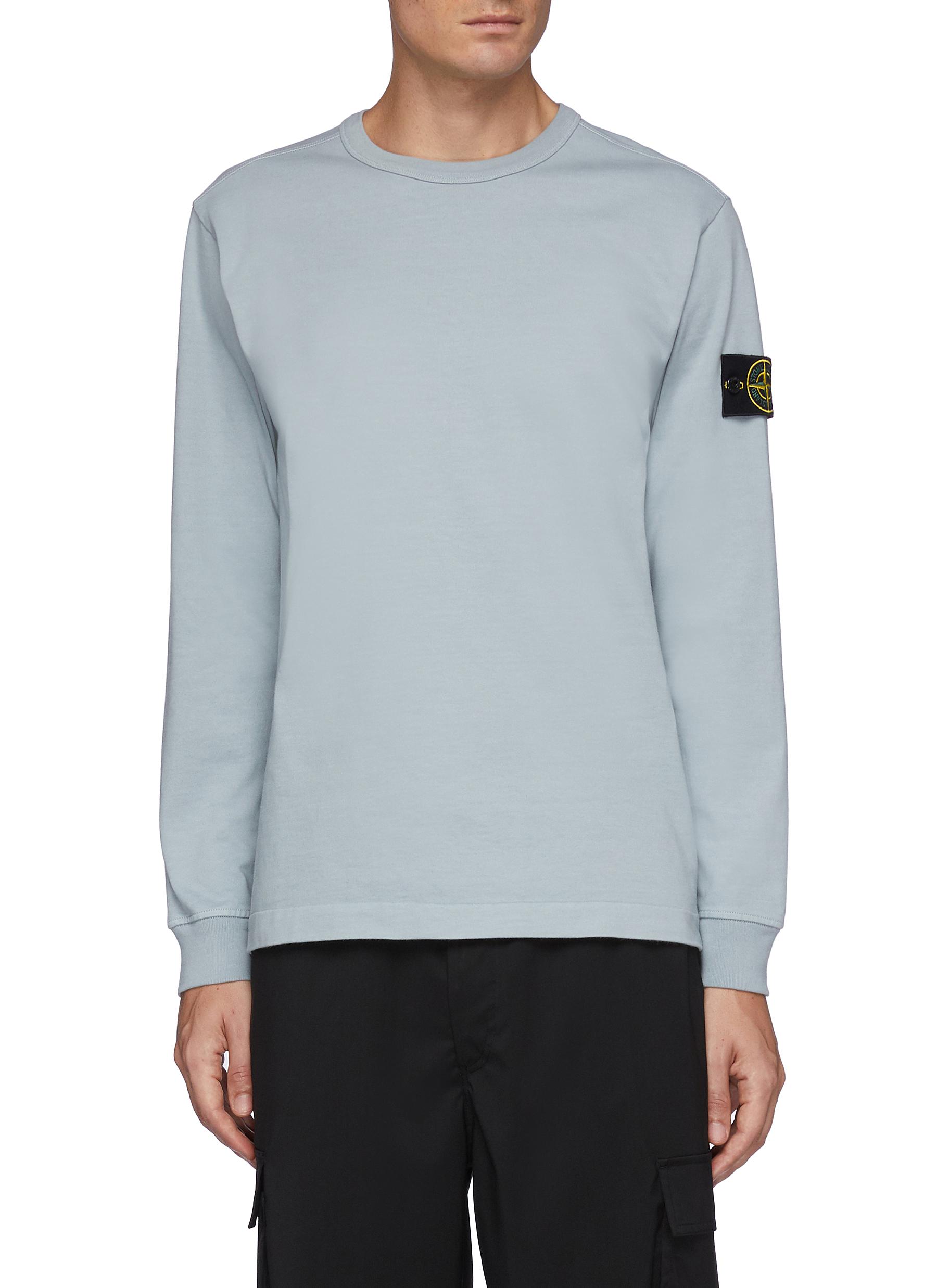 Branded Tag Appliqued Cotton Jersey Crewneck Sweatshirt