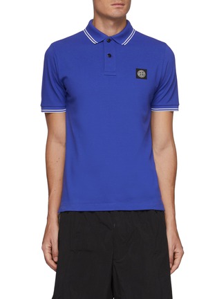 Main View - Click To Enlarge - STONE ISLAND - Stretch Cotton Pique Short Sleeve Logo Polo