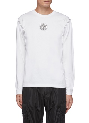 Main View - Click To Enlarge - STONE ISLAND - Logo Appliqued Cotton Long Sleeved Crewneck T-Shirt
