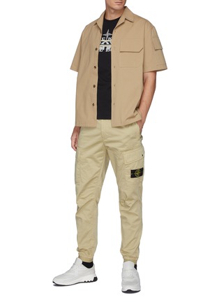 Figure View - Click To Enlarge - STONE ISLAND - Logo Tag Flap Pocket Cotton Wool Blend Pants