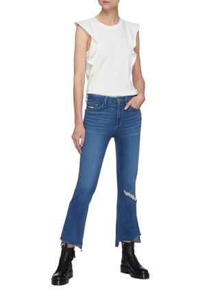 Figure View - Click To Enlarge - FRAME - Le Crop' Flared Asymmetrical Hem Distress Detail Jeans
