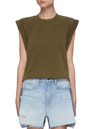 Main View - Click To Enlarge - FRAME - Roll Up Sleeveless Crop Sweatshirt