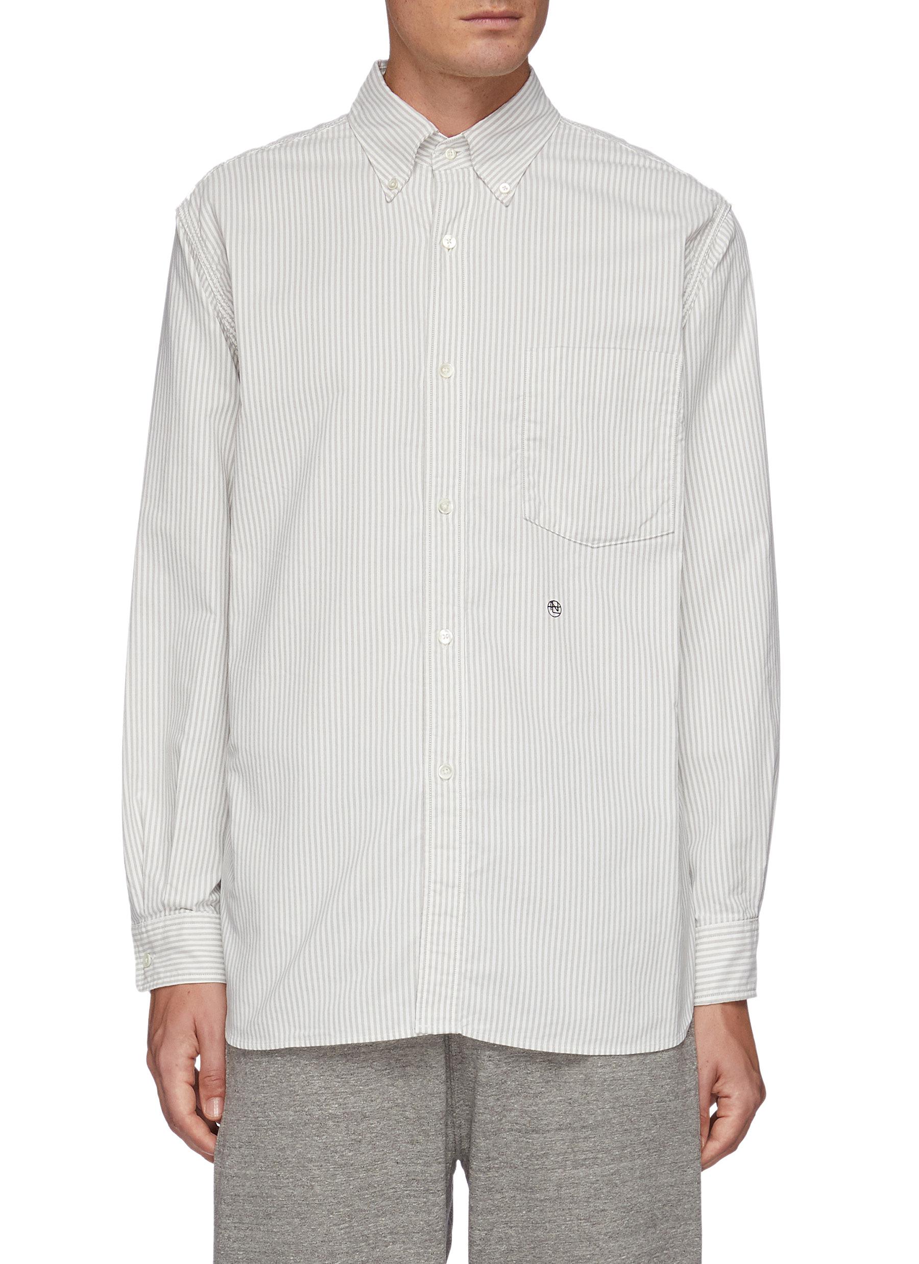 Insignia Appliqued Striped Cotton Blend Wind Shirt