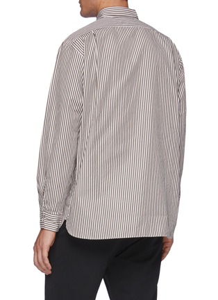 Back View - Click To Enlarge - NANAMICA - Insignia Appliqued Striped Cotton Blend Wind Shirt