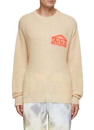 Main View - Click To Enlarge - ARIES - Branded Temple Print Graphic Waffle Knit Crewneck Sweater
