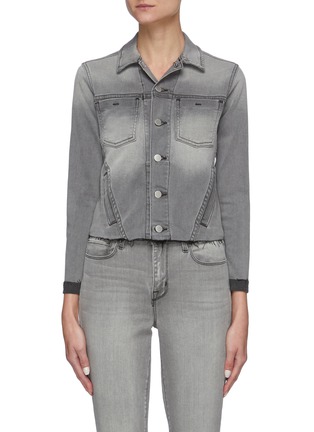 Main View - Click To Enlarge - L'AGENCE - 'Janelle' Raw Hem Three Quarter Sleeve Wash Denim Jacket