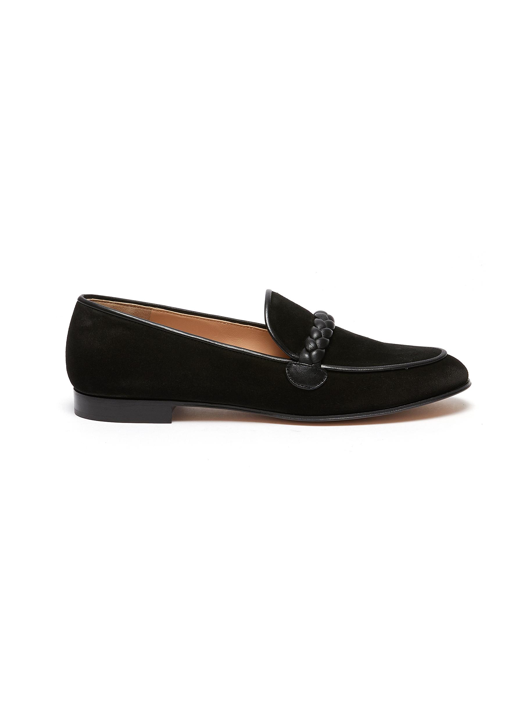 GIANVITO ROSSI LEATHER BRAID DETAIL SUEDE LOAFERS