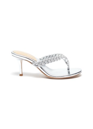 Main View - Click To Enlarge - GIANVITO ROSSI - Strass embellished braided strap heeled thong sandals