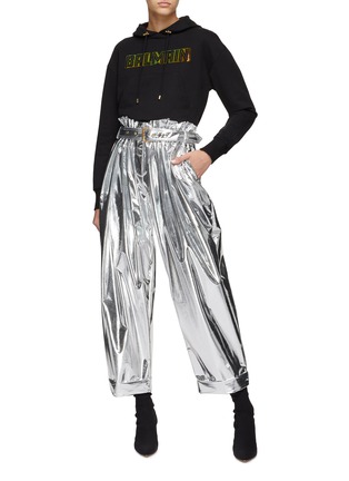 Figure View - Click To Enlarge - BALMAIN - Belted Paperbag Waist Rolled Up Pants