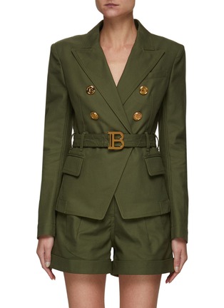 Main View - Click To Enlarge - BALMAIN - Belted Double Breasted Denim Blazer