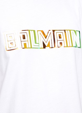  - BALMAIN - Metallic Logo Cap Sleeve Cotton Crewneck T-Shirt