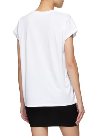 Back View - Click To Enlarge - BALMAIN - Metallic Logo Cap Sleeve Cotton Crewneck T-Shirt