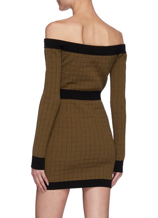 Back View - Click To Enlarge - BALMAIN - Off Shoulder Square Knit Dress