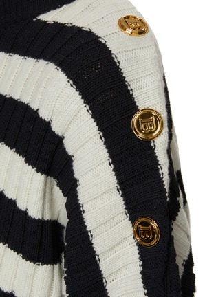  - BALMAIN - Shoulder Cut Out Striped Ribbed Wool Blend Knit Cropped Sweater