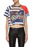 Main View - Click To Enlarge - BALMAIN - Stamp Print Striped Cropped Cotton Top