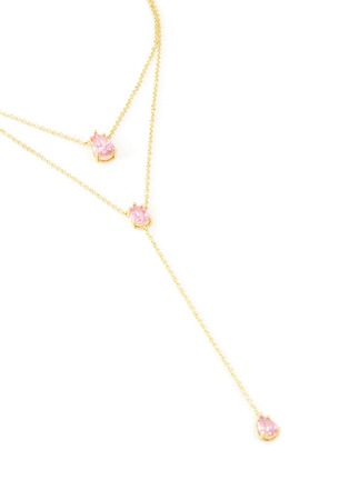 Detail View - Click To Enlarge - CZ BY KENNETH JAY LANE - Pear Cut Pink Cubic Zirconia Double Layer Y Necklace