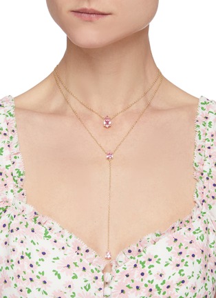 Figure View - Click To Enlarge - CZ BY KENNETH JAY LANE - Pear Cut Pink Cubic Zirconia Double Layer Y Necklace