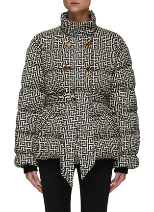 Main View - Click To Enlarge - BALMAIN - Tied Waist Monogram Double Breasted Puffer Jacket