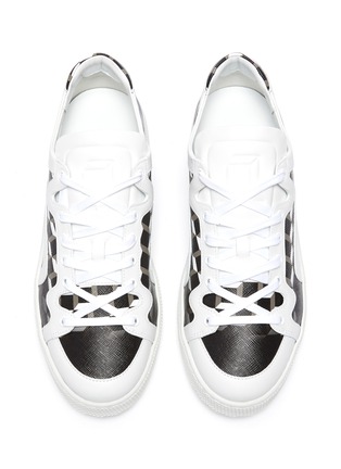 Detail View - Click To Enlarge - PIERRE HARDY - 104' Fading Cube Print Leather Lace Up Sneakers