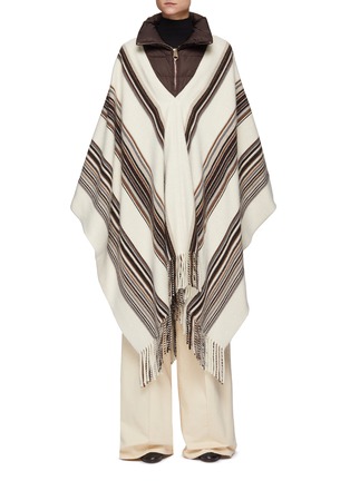 Main View - Click To Enlarge - CHLOÉ - MOCK NECK QUILT INSERT STRIPED PONCHO