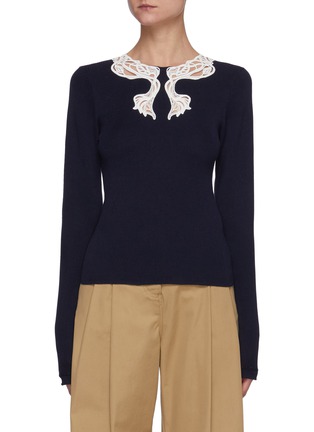 Main View - Click To Enlarge - CHLOÉ - Lace Collar Cotton Knit Sweater