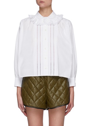 Main View - Click To Enlarge - CHLOÉ - Lace Collar Crop Cotton Poplin Blouse
