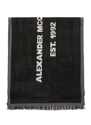 Detail View - Click To Enlarge - ALEXANDER MCQUEEN - Logo Print Fringe Edge Wool Scarf