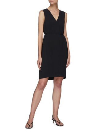 Figure View - Click To Enlarge - THEORY - Self-tie waist V-neck crepe dress
