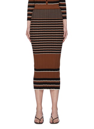 Main View - Click To Enlarge - THEORY - Striped rib knit cotton midi skirt