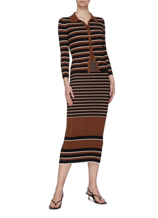 Figure View - Click To Enlarge - THEORY - Striped rib knit cotton midi skirt