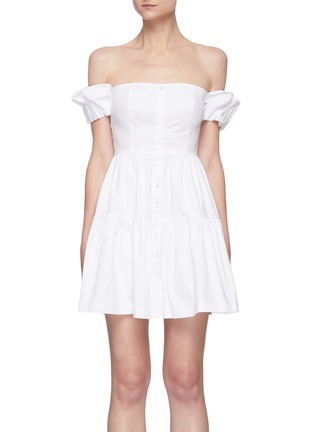 Main View - Click To Enlarge - STAUD - 'Mini Elio' off-shoulder tiered pleat dress