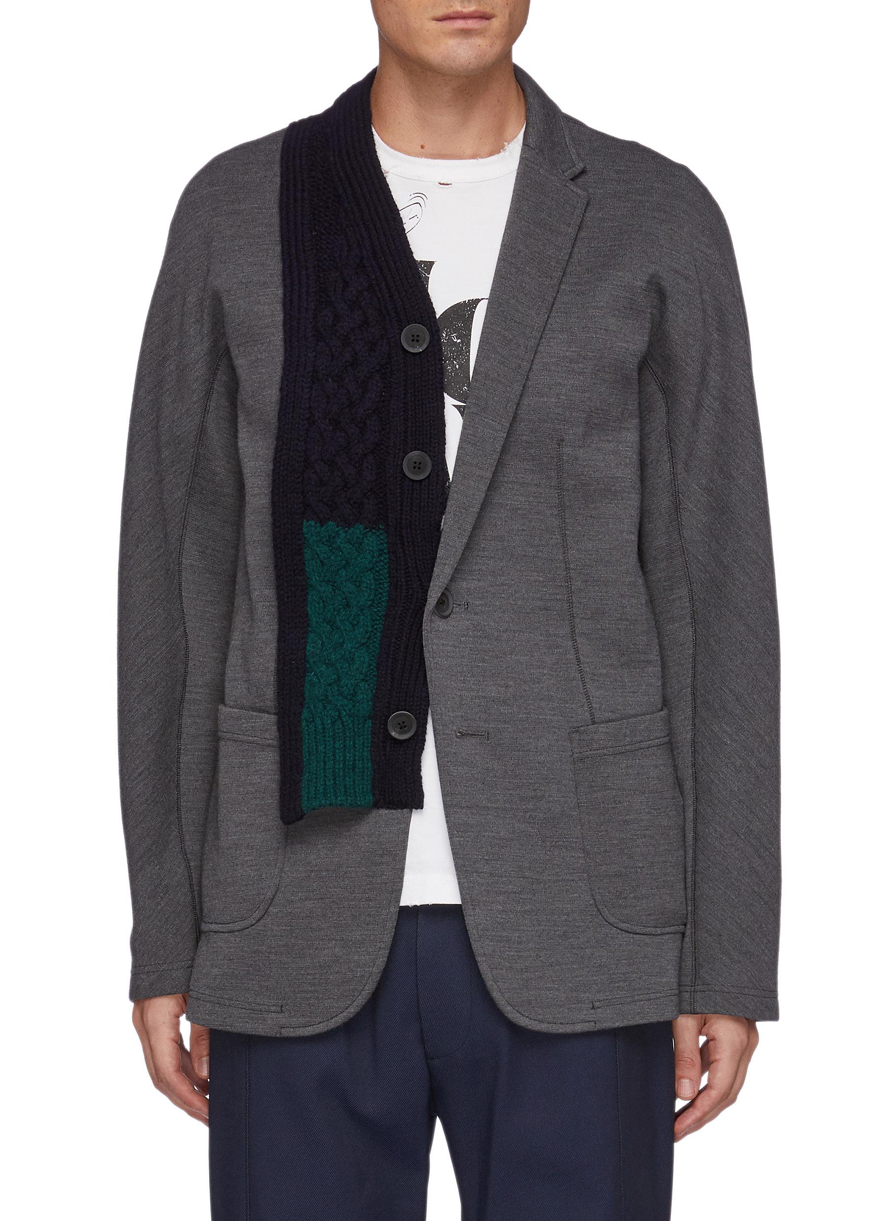 Wool Cable Knit Panelled Single Breasted Blazer