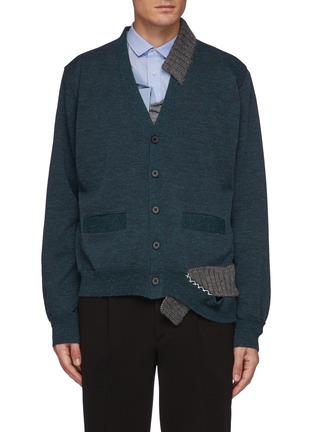 Main View - Click To Enlarge - KOLOR - Ribbed Wool Knit Panelled Cardigan
