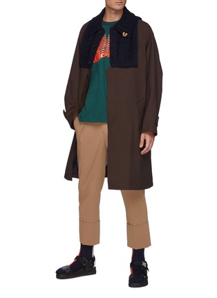 Figure View - Click To Enlarge - KOLOR - Cable Wool Knit Panelled Single Breasted Coat