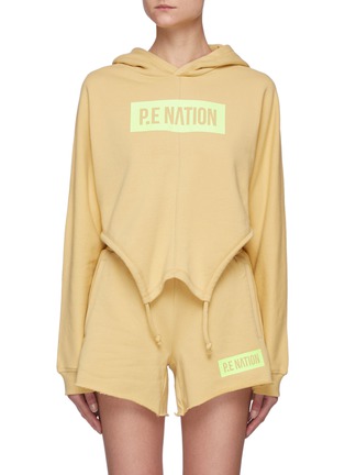 Main View - Click To Enlarge - P.E NATION - 'Stability' Logo Print Drawstring Curved Hem Hoodie