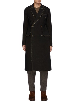Main View - Click To Enlarge - UMA WANG  - Riccardo' Raw Edged Cotton Blend Double Breasted Coat