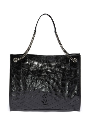 Main View - Click To Enlarge - SAINT LAURENT - Niki Large' Tonal Logo Plaque Crinkled Leather Tote