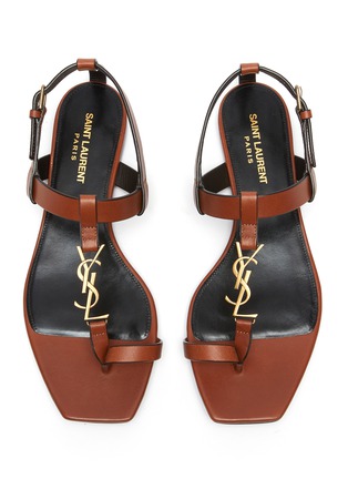 Detail View - Click To Enlarge - SAINT LAURENT - 'Cassandra' Logo Plaque Slingback Leather Sandals
