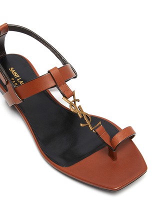 Detail View - Click To Enlarge - SAINT LAURENT - 'Cassandra' Logo Plaque Slingback Leather Sandals