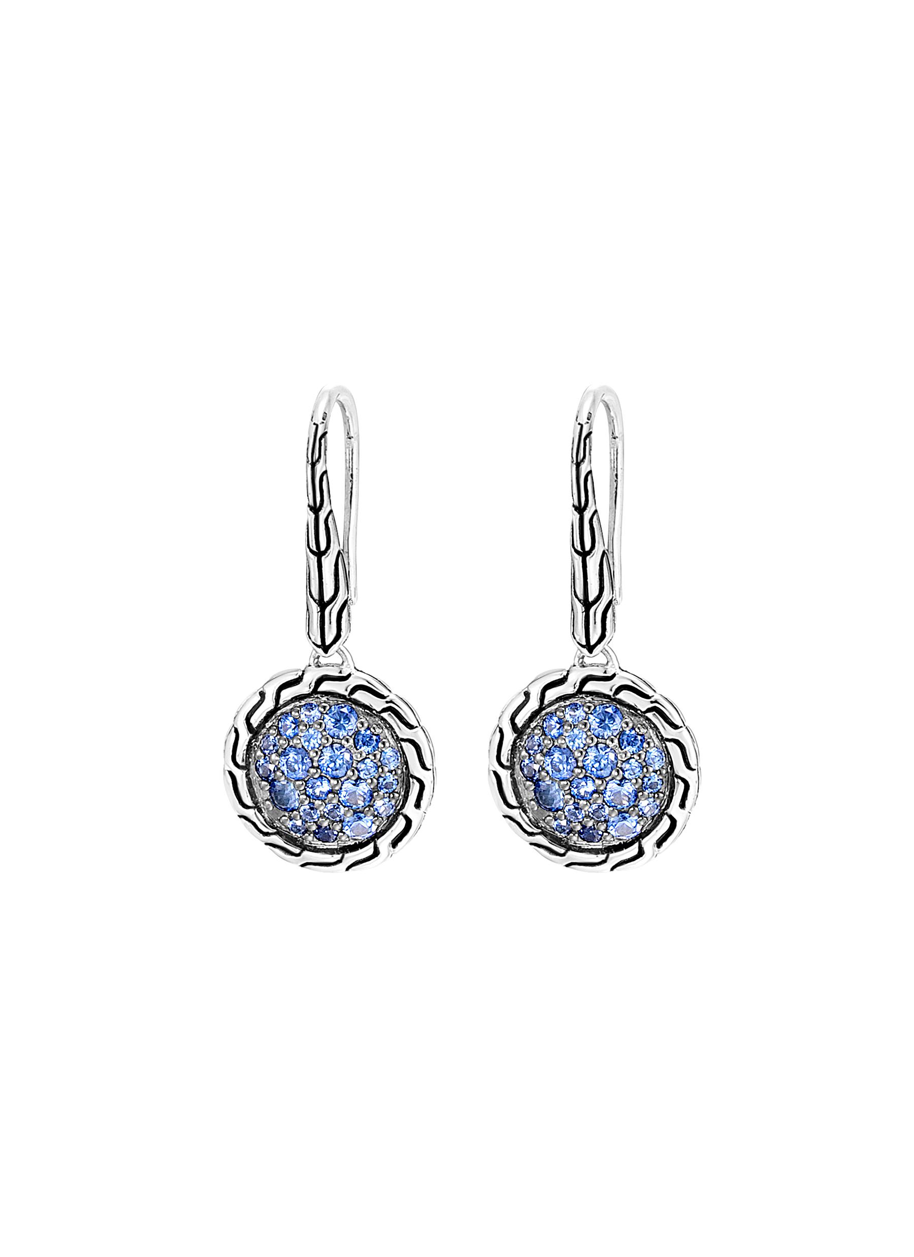 Classic Chain Sapphire Sterling Silver Round Drop Earrings