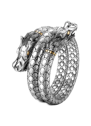 Detail View - Click To Enlarge - JOHN HARDY - Legends Naga' 18K Yellow Gold Sterling Silver Dragon Double Coil Bracelet