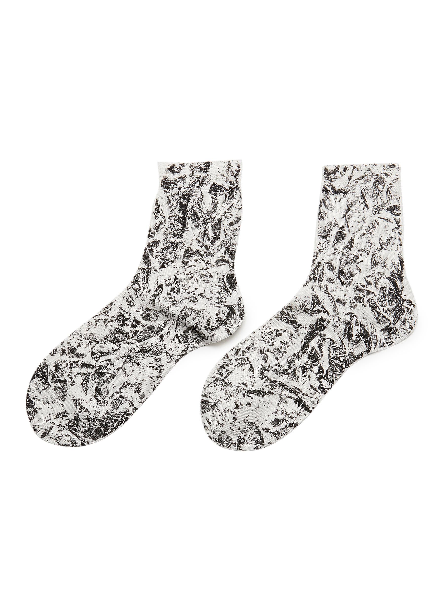 Fuzzy' All-over Graphite Print Silk Blend Crew Socks