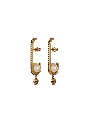 Main View - Click To Enlarge - ALEXANDER MCQUEEN - Swarovski pearl crystal pavé dangling skull hoop earrings