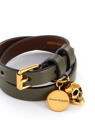 Detail View - Click To Enlarge - ALEXANDER MCQUEEN - Leather double wrap skull bracelet